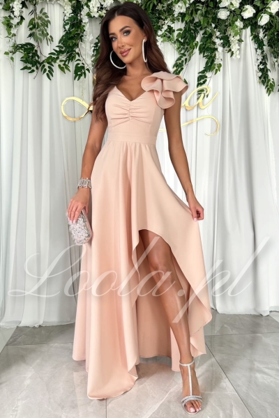 łososiowa długa sukienka z falbaną na wesele Loola Blissful 1.jpg