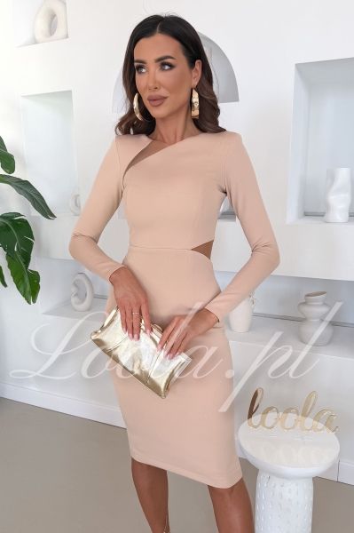 beżowa elegancka sukienka z wycięciami midi na komunię persephona loola (3).jpg