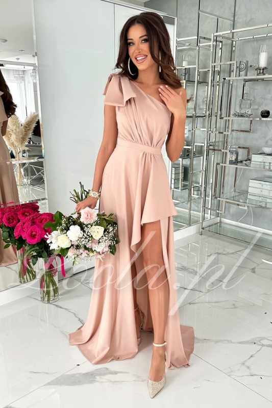 Ayalina beżowa - długa suknia na jedno ramię